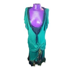 Marycrafts green peacock feather flapper dress costume 16